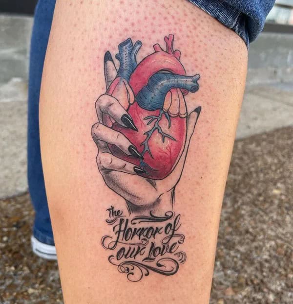 Anatomical Heart Tattoo On Chest