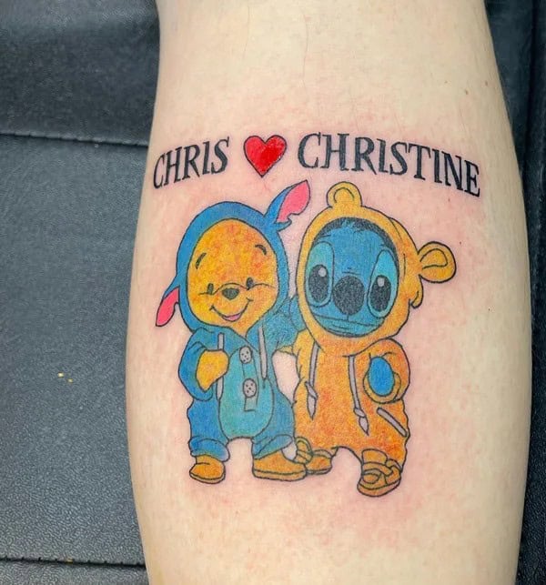 Stitch and Pooh Tattoo