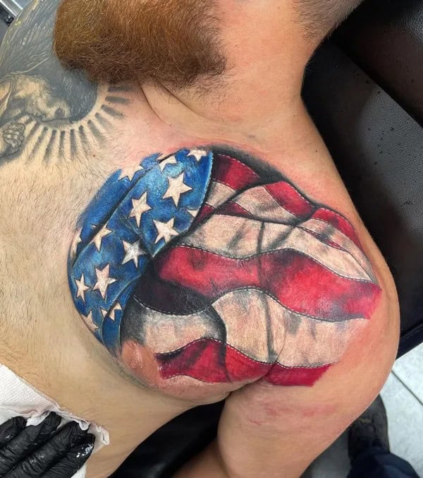 American Flag Shoulder Tattoo