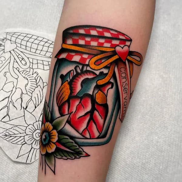 Anatomical Heart Tattoo On Chest