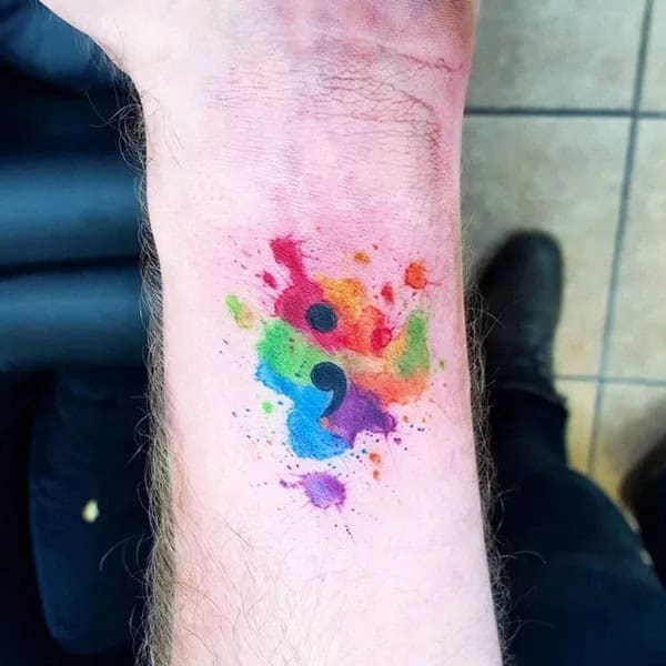 Semicolon Watercolor Tattoos