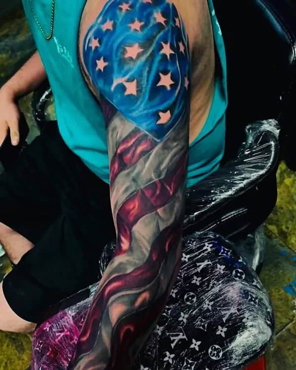 American Flag Sleeve Tattoo