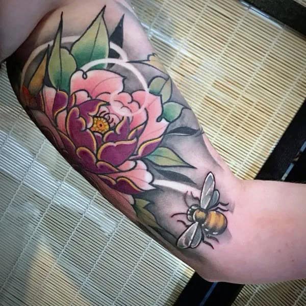 Flower and Bee Tattoo