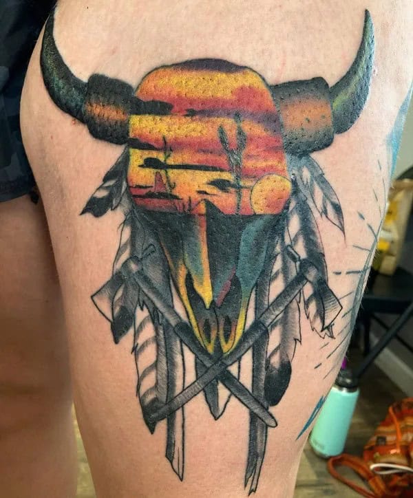 Texas Bull Skull Tattoo