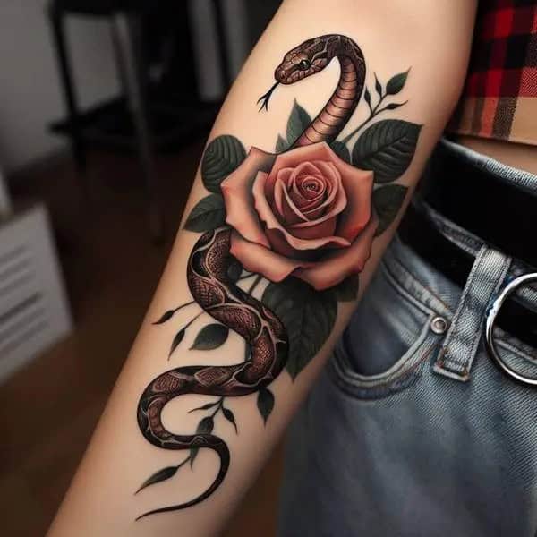 Snake And Rose Tattoo