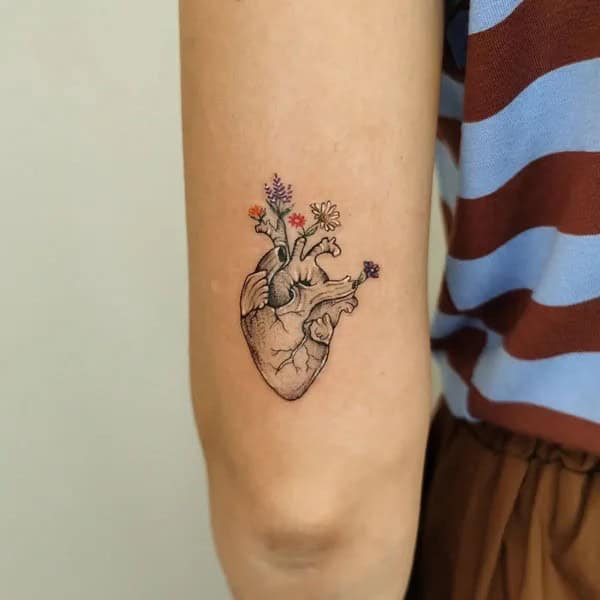 Anatomical Heart Tattoo On Chest