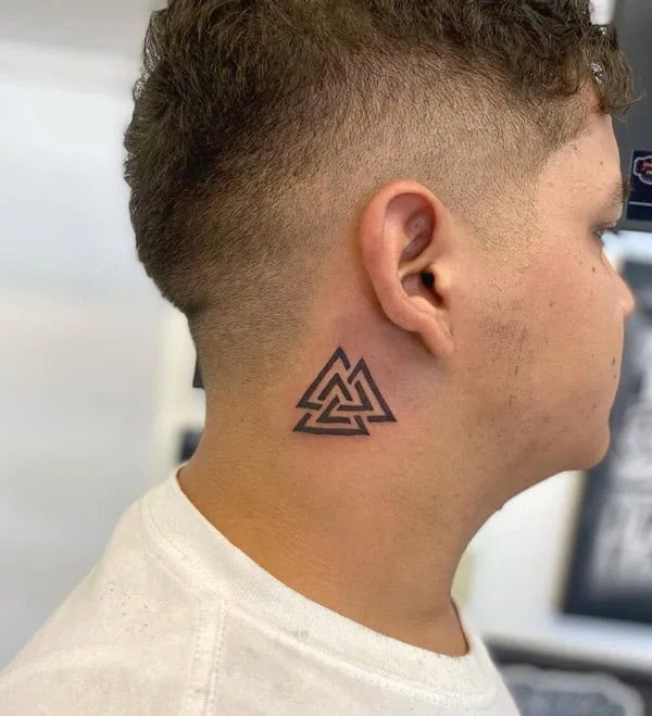 Valknut Tattoo Behind the Ear