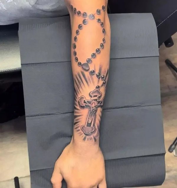 Rosary Cross Tattoo on Wrist