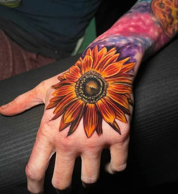 Sunflower Hand Tattoo