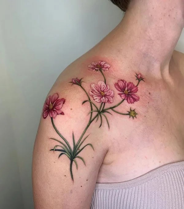 Realistic Cosmos Flower Tattoo