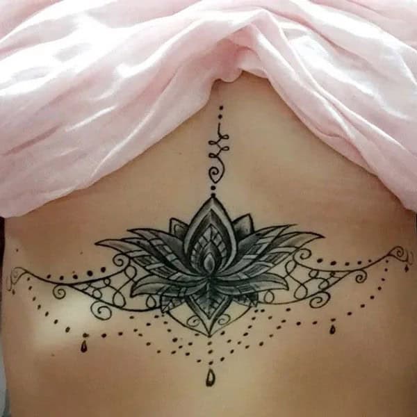 Lotus Sternum Tattoo