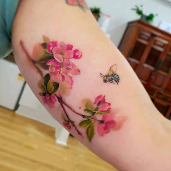 Cherry Blossom Bee tattoo