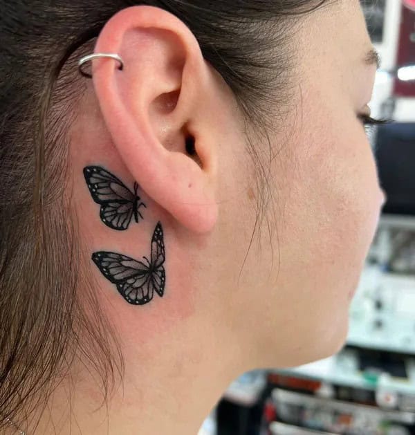 Watercolor Butterfly Tattoo Behind The Ear