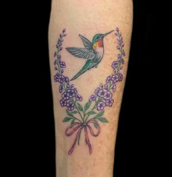 Larkspur and Hummingbird Tattoo