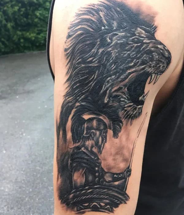 Spartan and Lion Tattoo