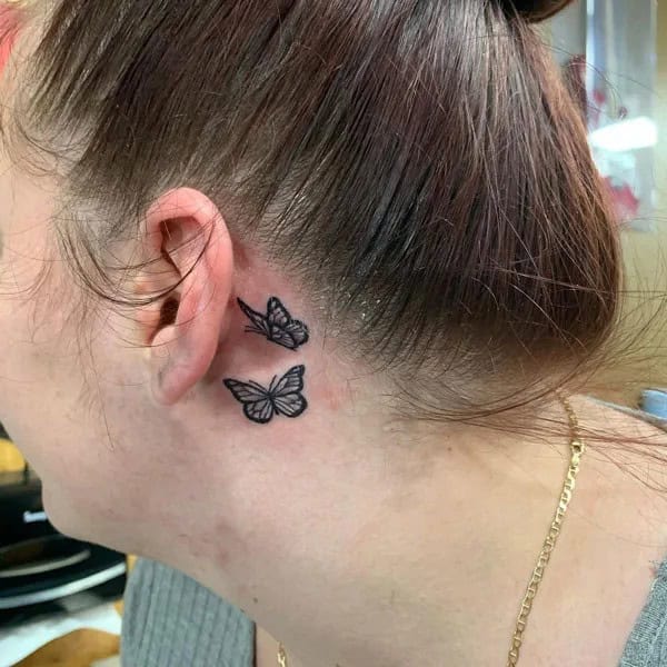 Watercolor Butterfly Tattoo Behind The Ear