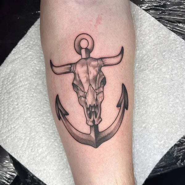 Bull Skull Anchor Tattoo