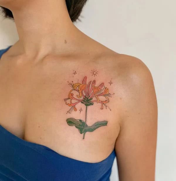 Honeysuckle Chest Tattoo