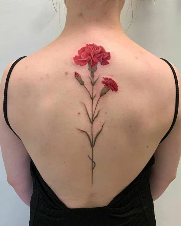 Carnation Spine Tattoo