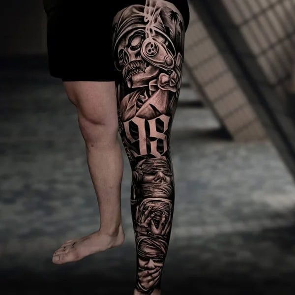 Chicano Leg Sleeve Tattoo