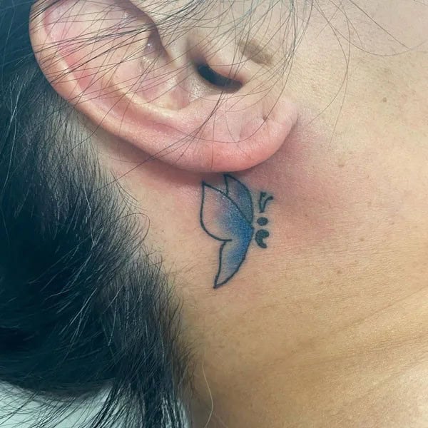 Watercolor Butterfly Tattoo Behind The Ear