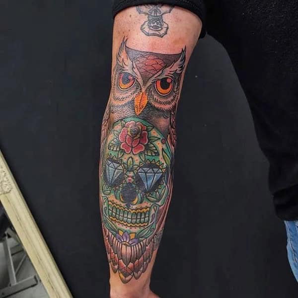 Owl Sugar Skull Tattoo