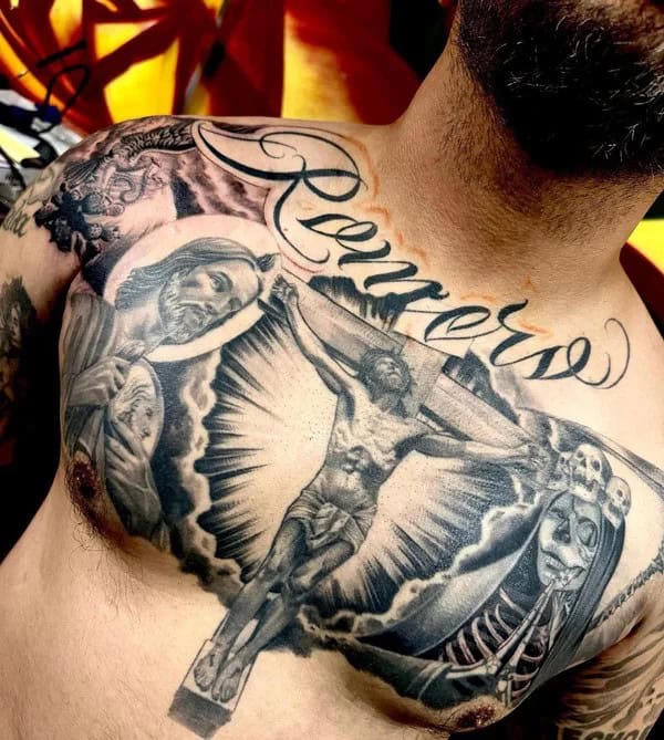 Chicano Chest Tattoo