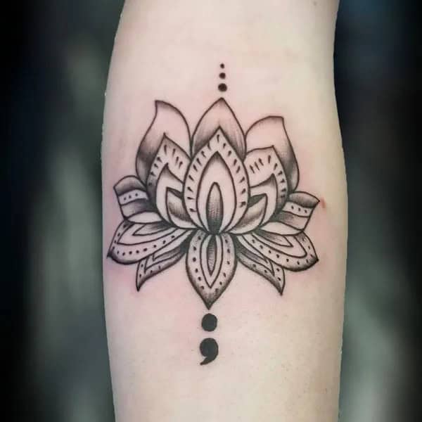 Lotus Flower Semicolon Tattoo