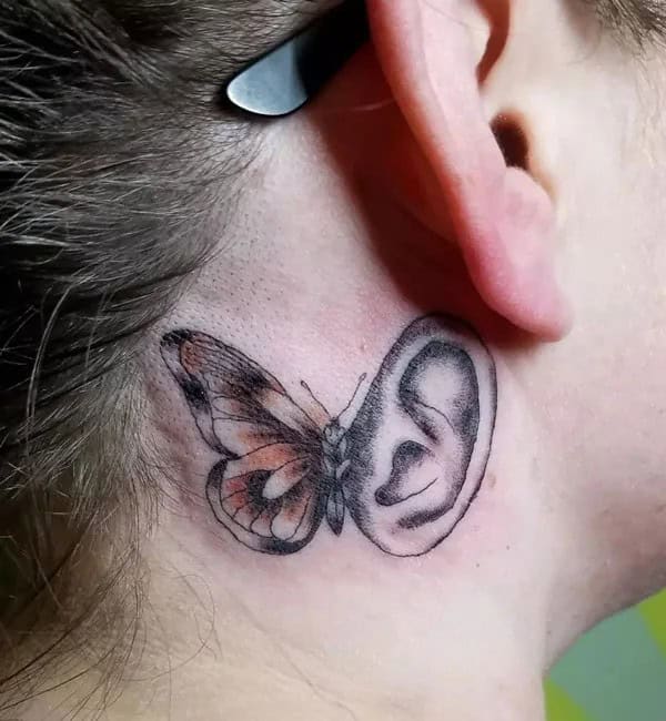 Watercolor Butterfly Tattoo Behind The Ear