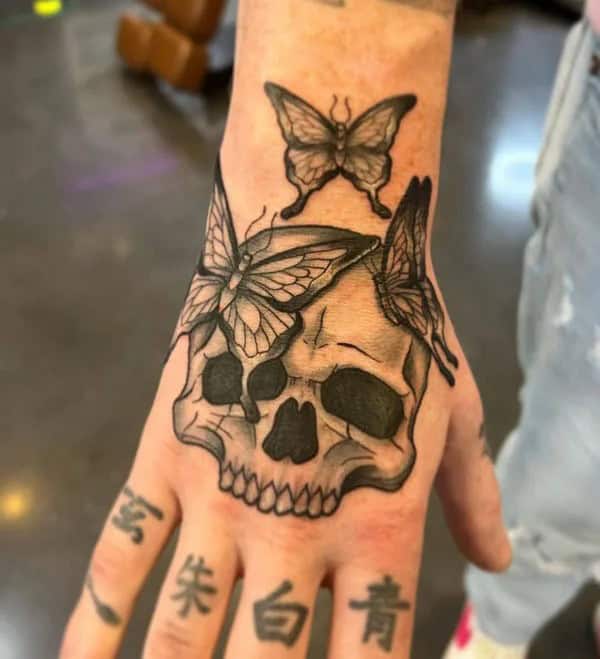 Butterfly Skull Tattoo on Hand