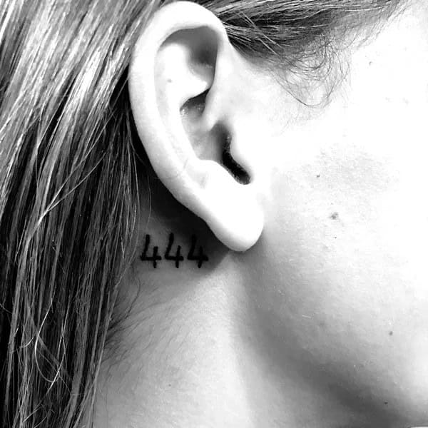 444 Tattoo Behind the Ear