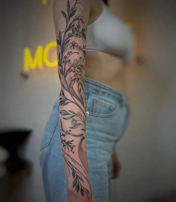 Flower Vine Sleeve Tattoo