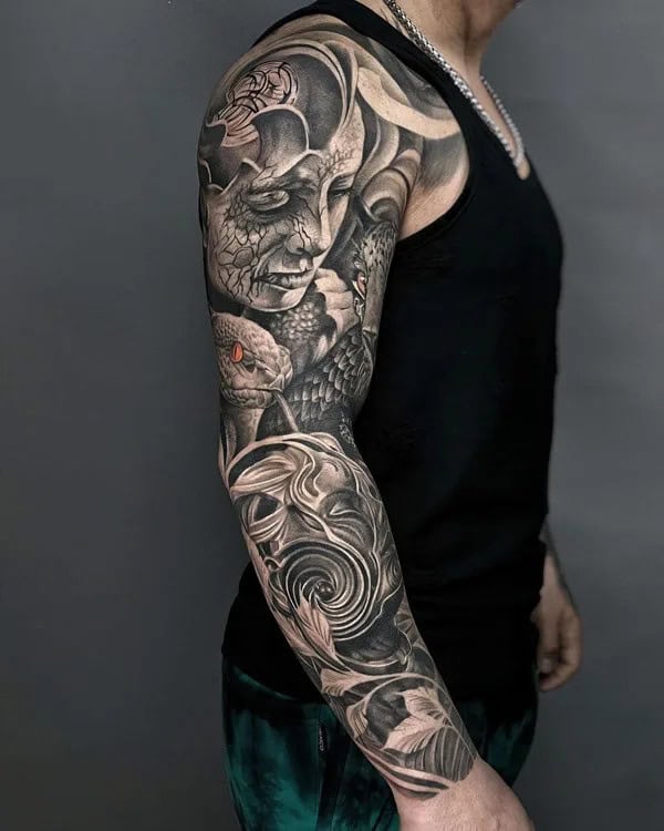 Black and White Sleeve Tattoo