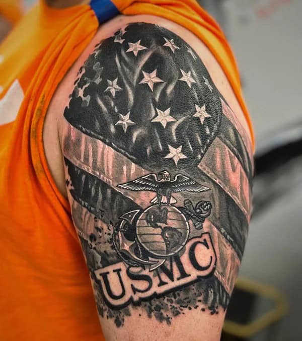 American Flag Shoulder Tattoo