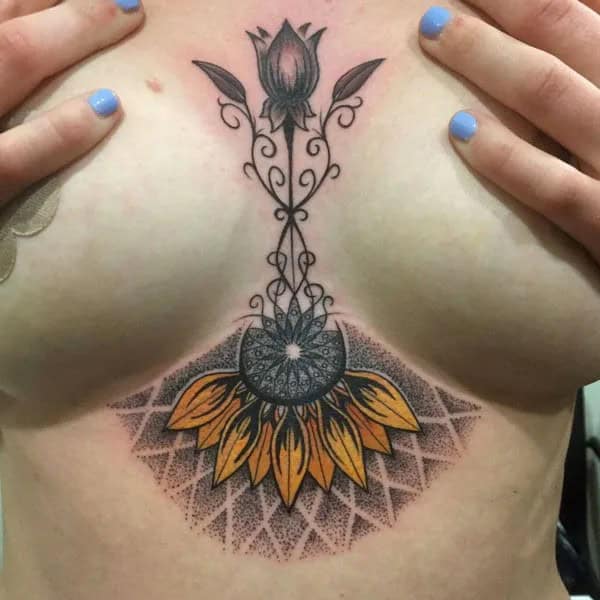 Sunflower Tattoo Under Breast