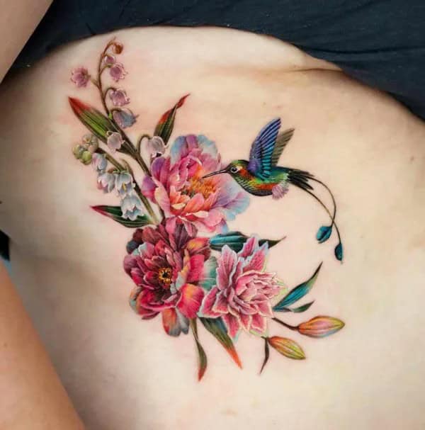 Lily of The Valley and Hummingbird Tattoo