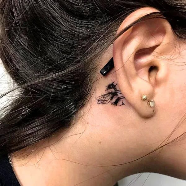 Bee Tattoo Behind Ear