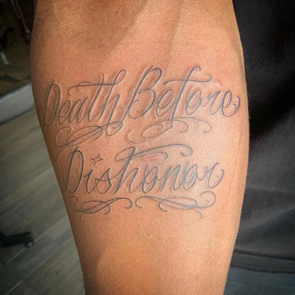 Death Before Dishonour Bicep Tattoo