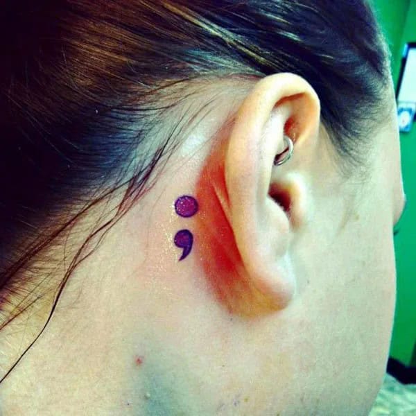 Semicolon Tattoo behind the Ear