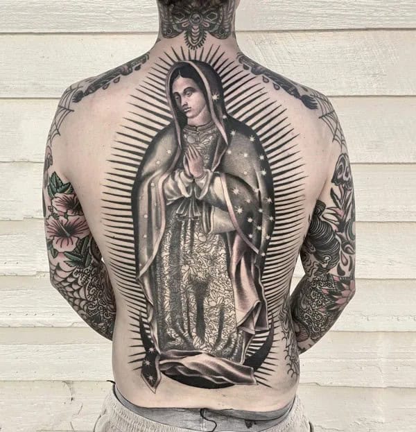 Virgin Mary Back Tattoo