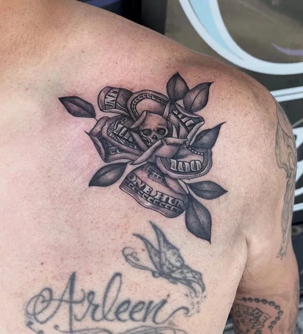 Money Rose Shoulder Tattoo