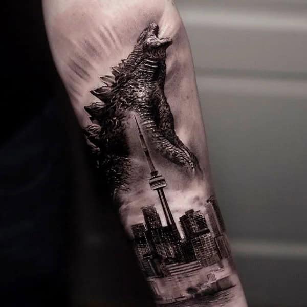 Godzilla vs Ghidorah tattoo