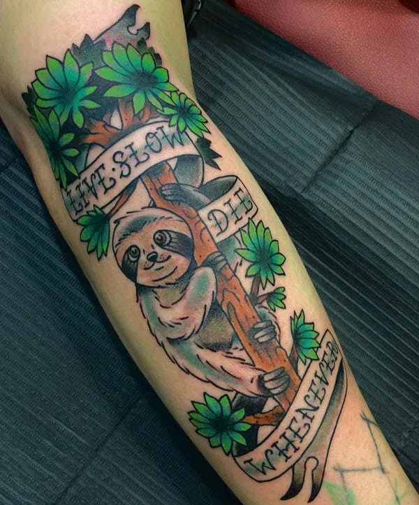 Traditional Sloth Tattoo