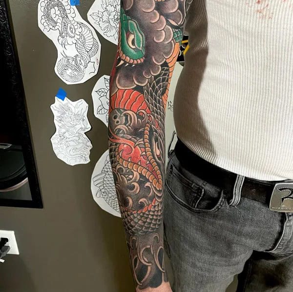 Japanese Snake Sleeve Tattoo