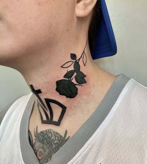 Black Rose Tattoo on Neck