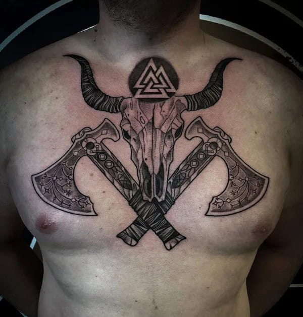 Bull Skull Chest Tattoo