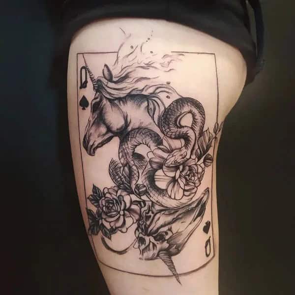 Queen of Spades Thigh Tattoo