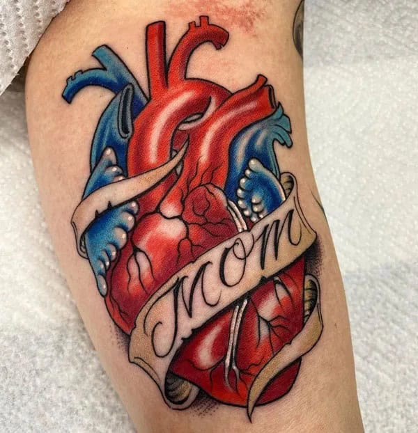 Anatomical Heart Tattoo On Chest