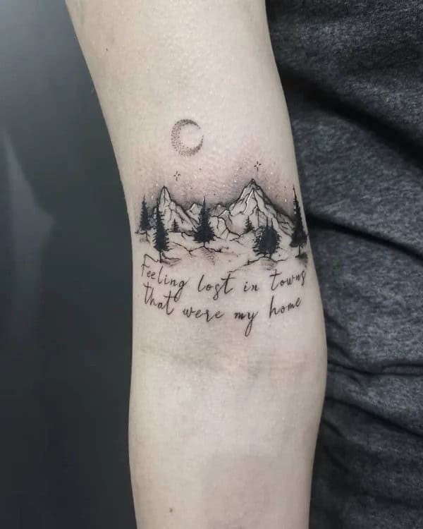 Mountain and Tree Tattoo