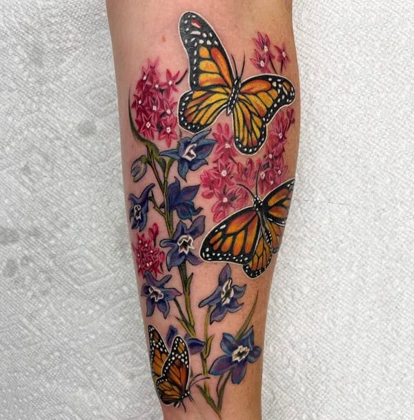 July Birth Flower And Butterfly Tattoo